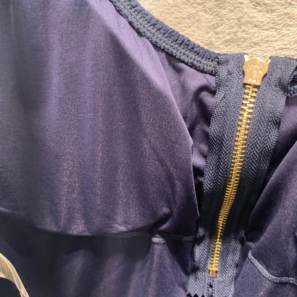 Michael Kors Womens Midnight Blue Textured Zip Front One Piece Swimsuit Size 16